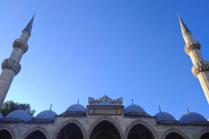 Heaven Tours Turkey group in Istanbul mosque courtyard - Islamic heritage tour from USA
