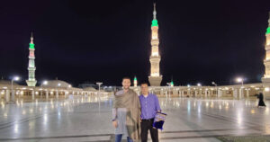 Heaven Tours clients at Masjid Al-Nabawi Madinah during Umrah trip from USA