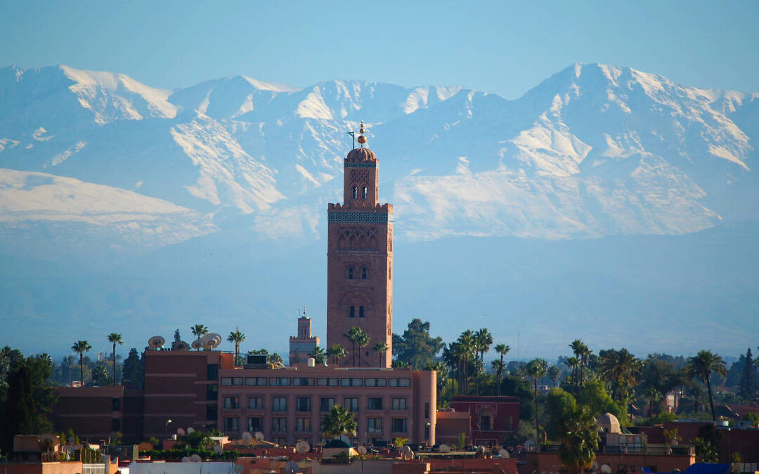 Marrakech Koutoubia Mosque with Atlas Mountains - Heaven Tours